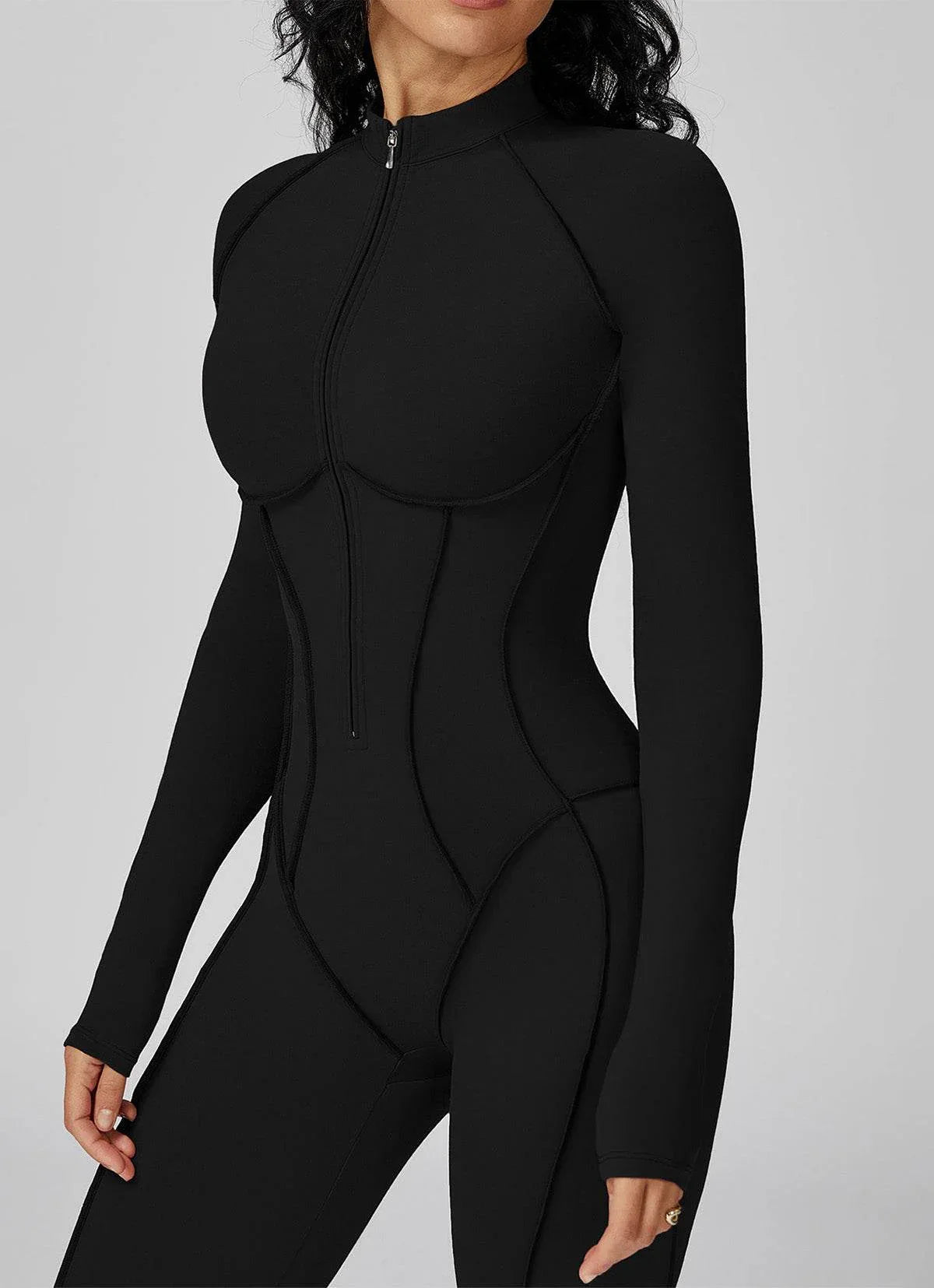 Long Sleeve Zip Front Sport Jumpsuits One Yoga Rompers -