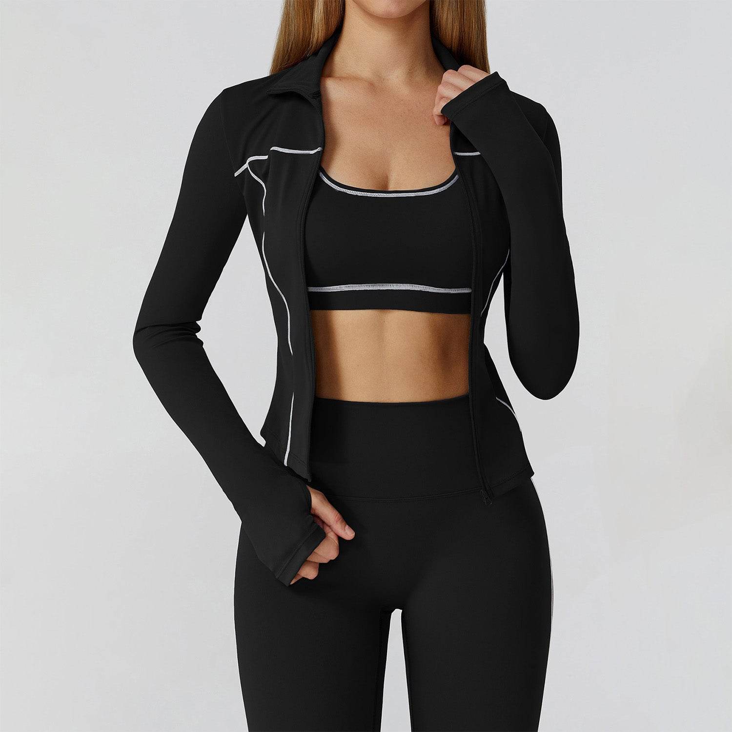 Cropped Running Jacket Slim Fit Athletic Top with Thumb Hole