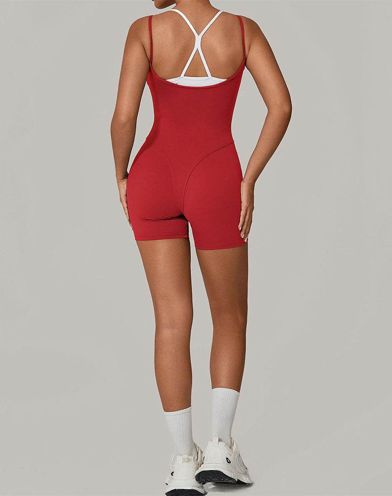 Fake Two Piece Short Bodysuit One Piece Athletic Jumpsuit