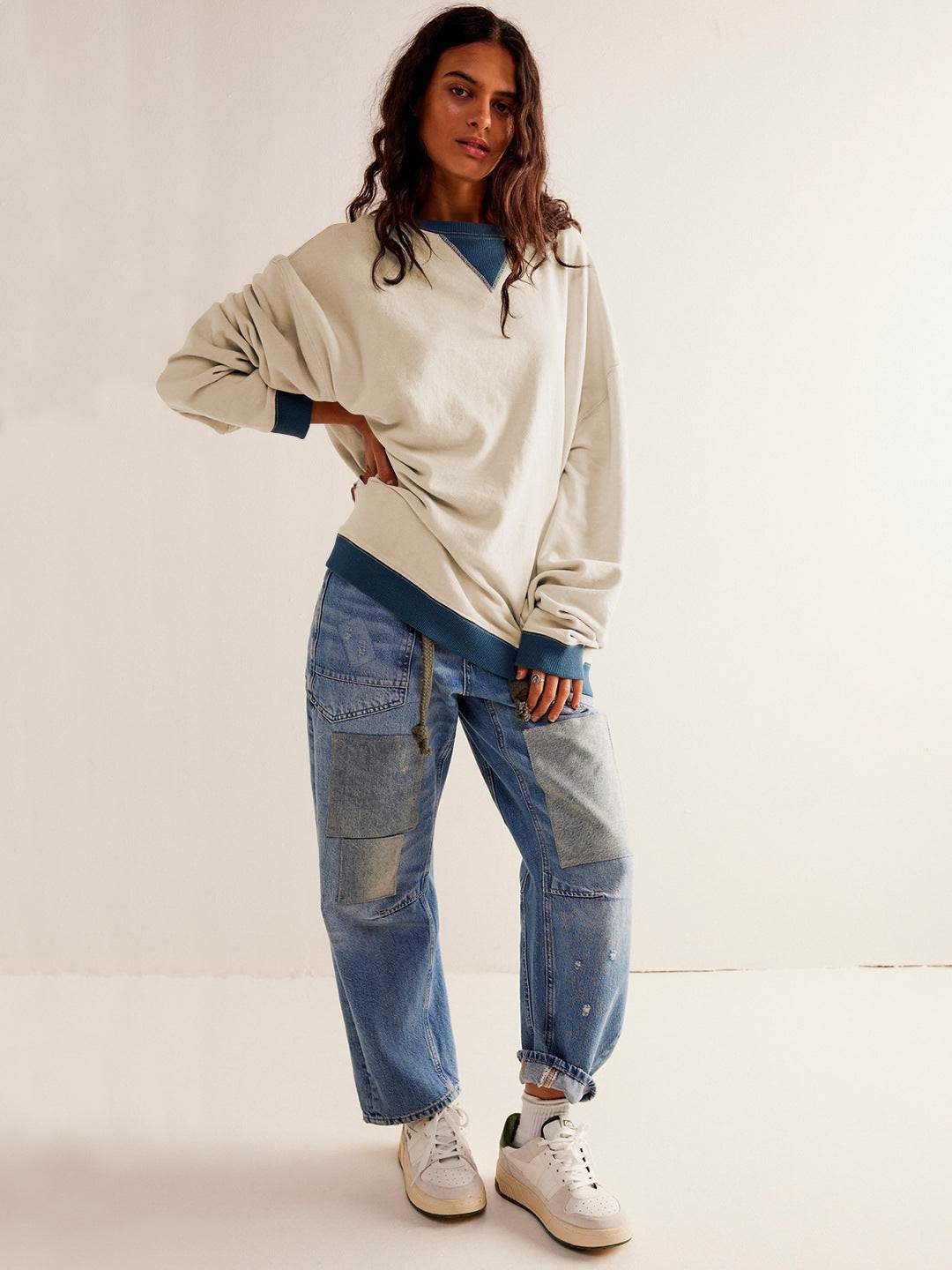 Oversized Color Block Long Sleeve Sweatshirt