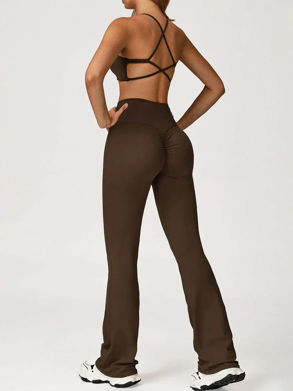 Activewear Sets with Cross Back Sports Bra and Flared Pant -