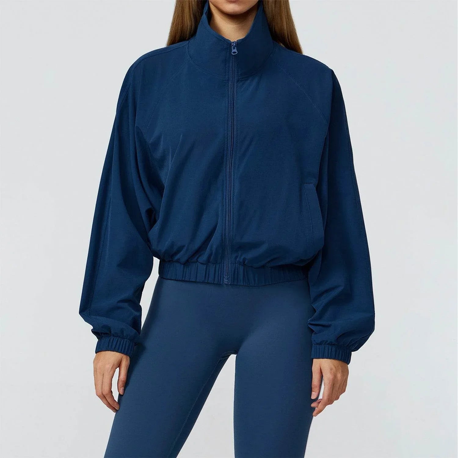 Full Zip Athletic Jacket Cropped Coats with Pockets