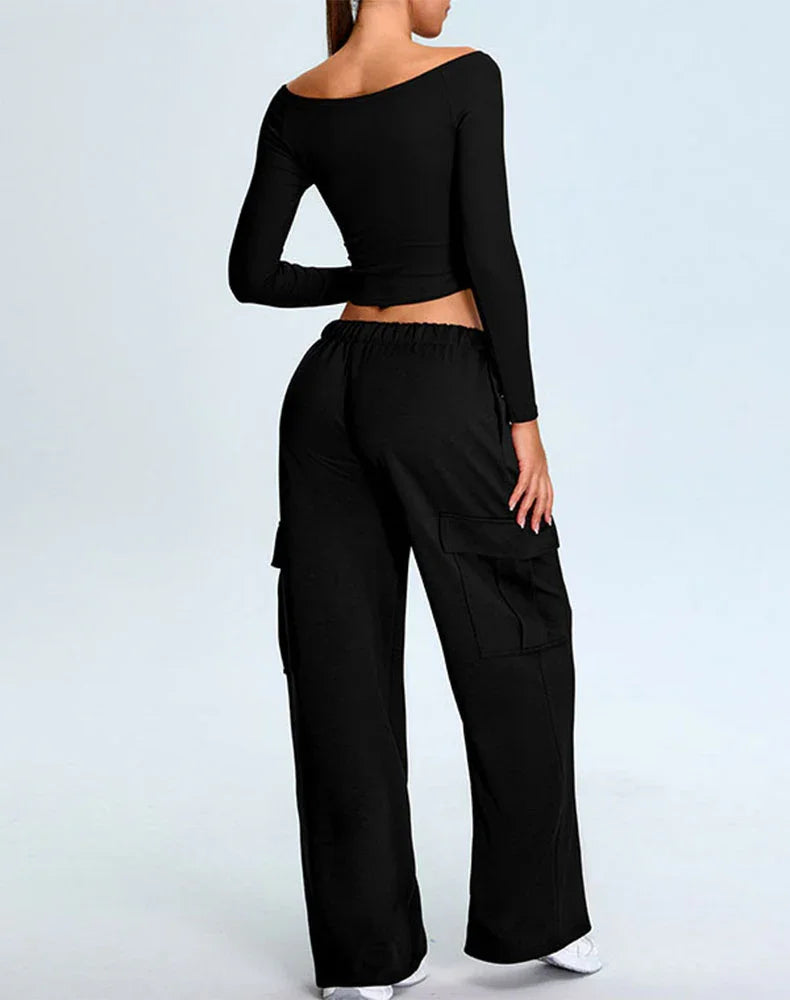 Activewear Set with Off-Shoulder Top and Sweatpant