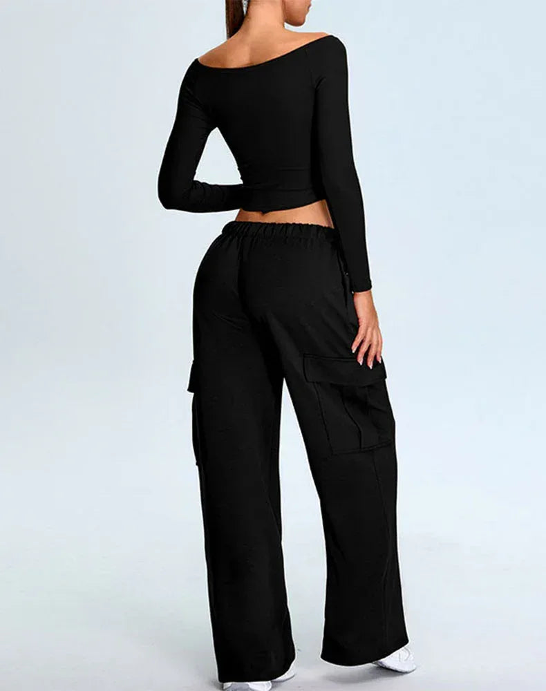 Activewear Set with Off-Shoulder Top and Sweatpant -
