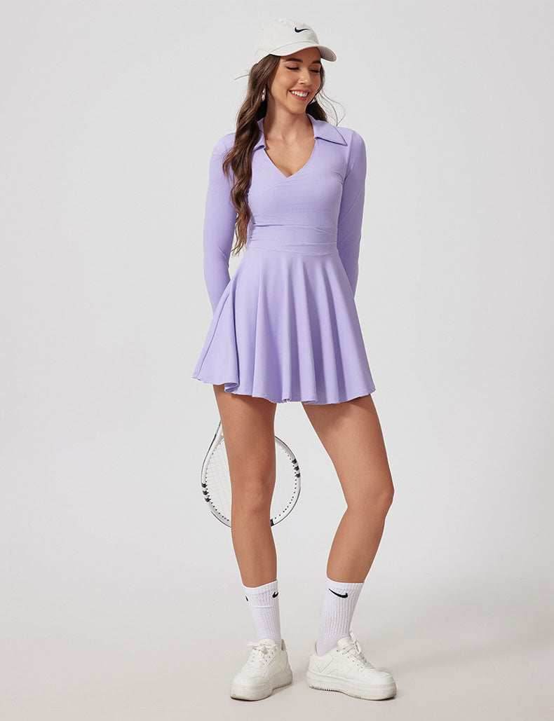 Long Sleeve Athletic Dress - Purple