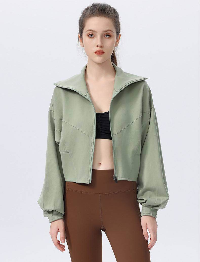 Casual Loose Sports Jacket with High Collar and Zipper