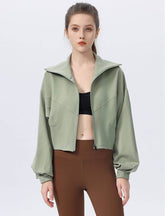 Casual Loose Sports Jacket with High Collar and Zipper