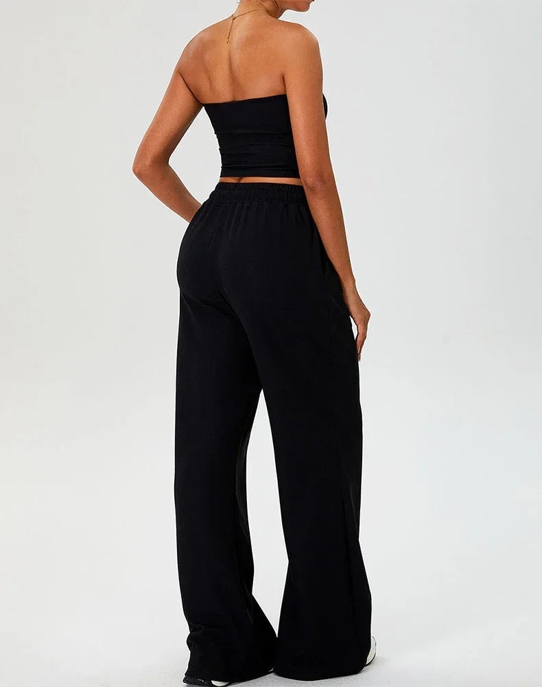 Activewear Set with Strapless Crop Tube Top and Sweatpant