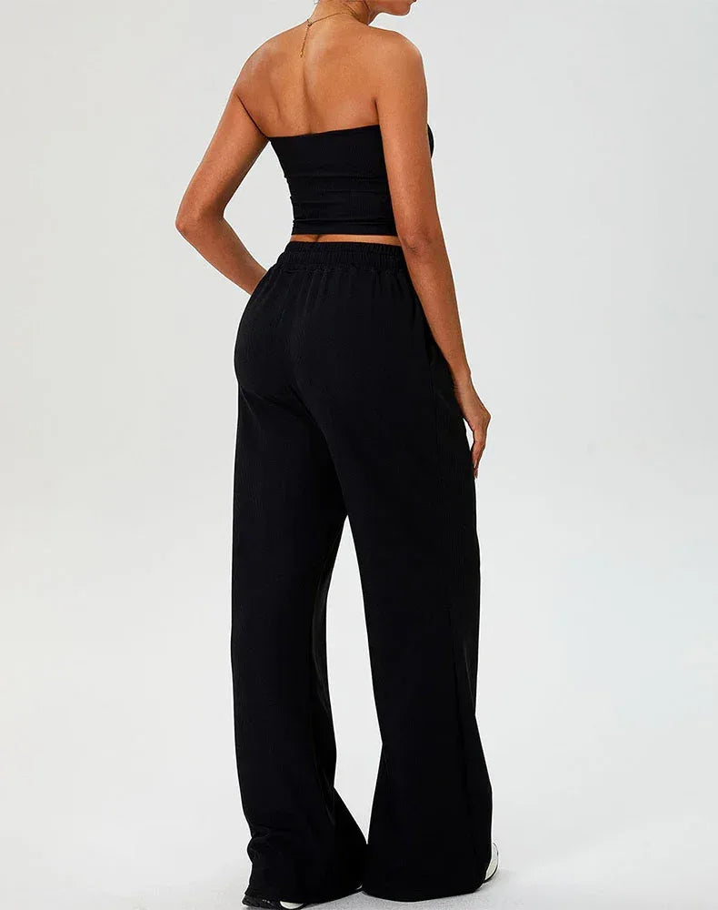 Activewear Set with Strapless Crop Tube Top and Sweatpant -