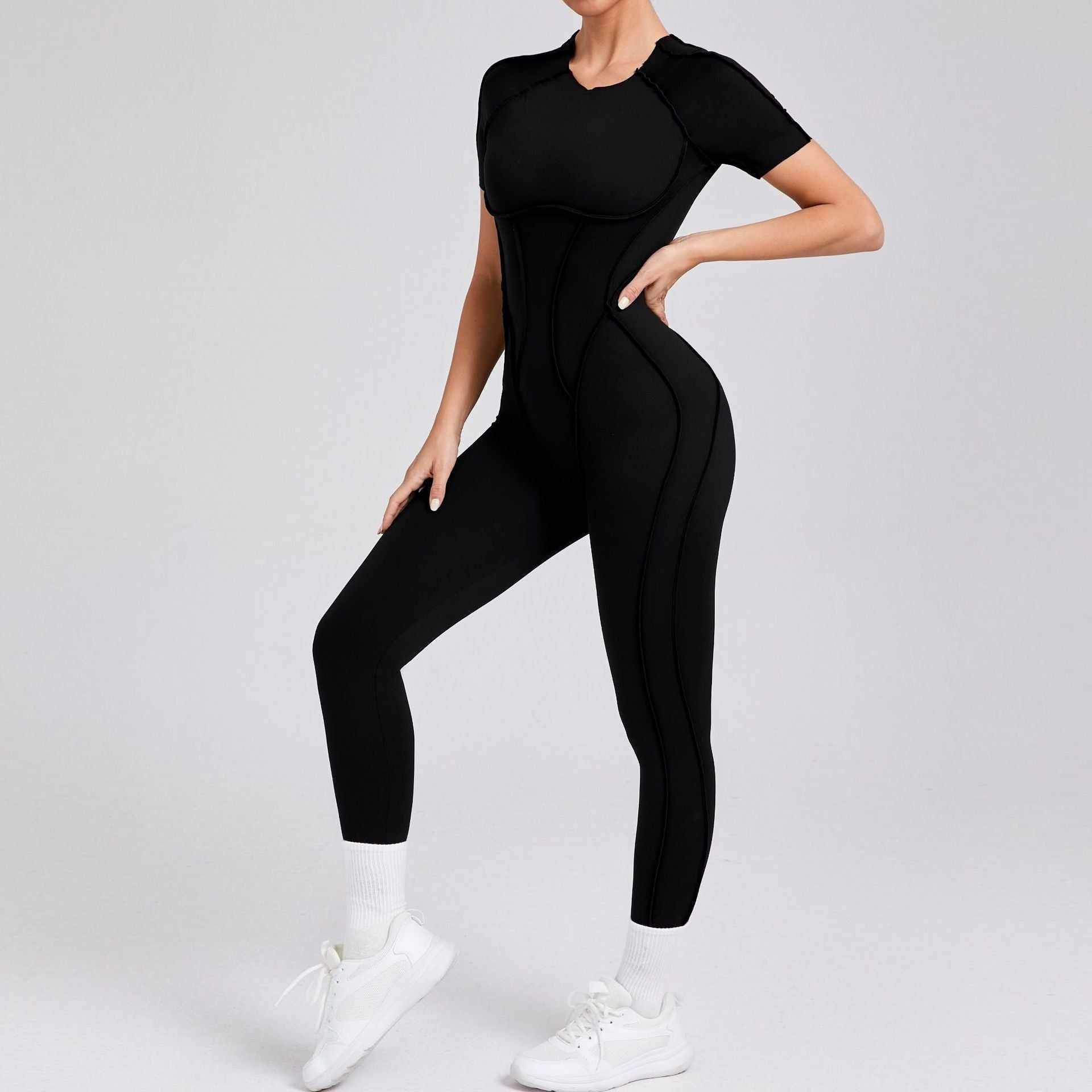 Short Sleeve Backless Yoga Jumpsuits