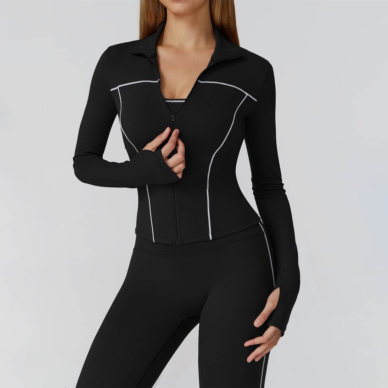 Cropped Running Jacket Slim Fit Athletic Top with Thumb Hole