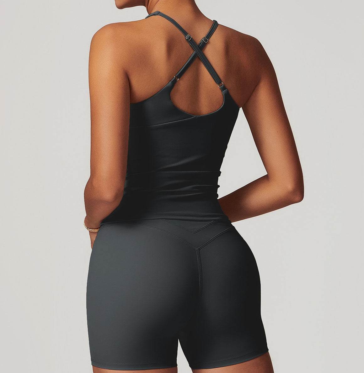 Solid U Neck Cross Back Yoga Tank Tops with Padded