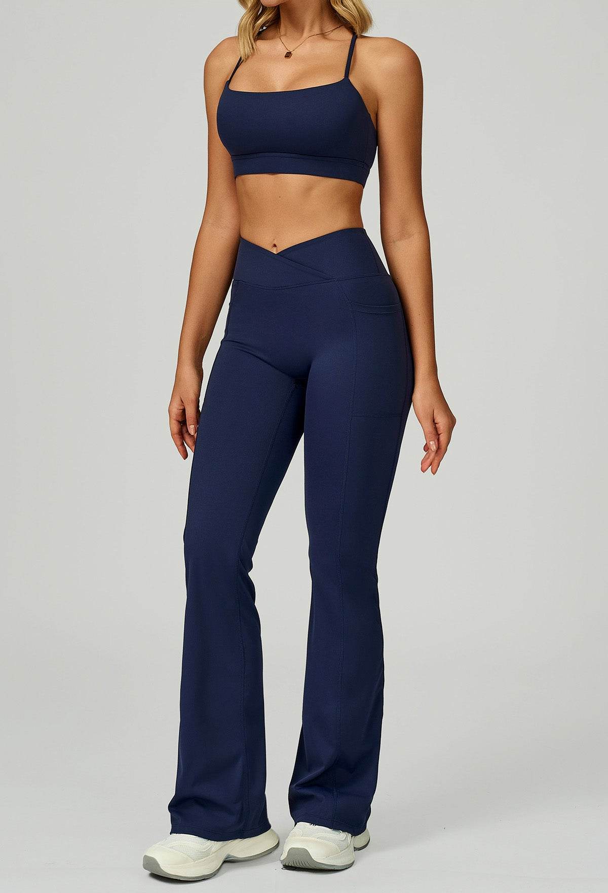 Activewear Set with Cross Back Bra and Flared Pant