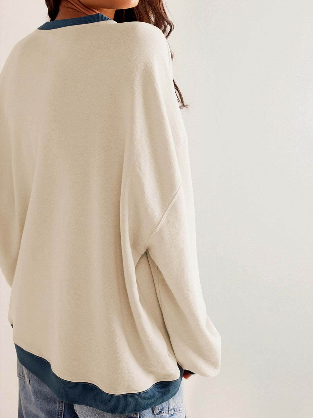Oversized Color Block Long Sleeve Sweatshirt