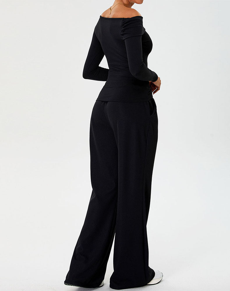 Activewear Set with Asymmetrical Shoulder Top and Sweatpant