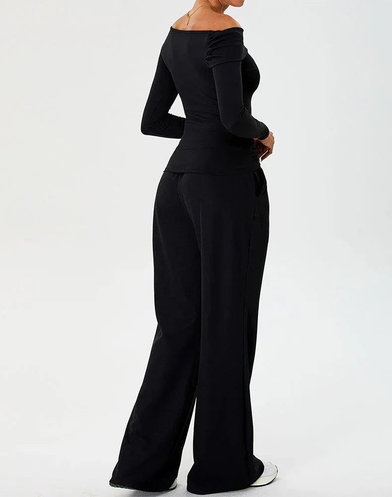 Activewear Set with Asymmetrical Shoulder Top and Sweatpant -
