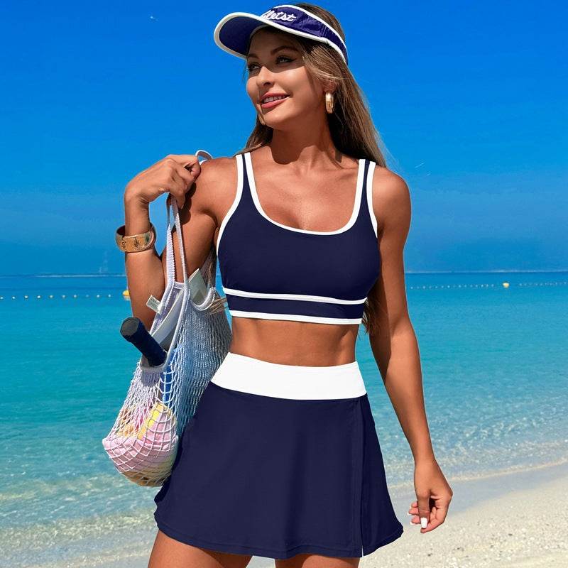 Two Piece Color Block High Waisted Bikini Sets