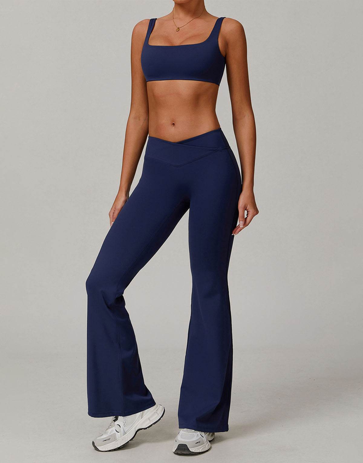 Activewear Sets with Square Neck Sports Bras and Flare Pants