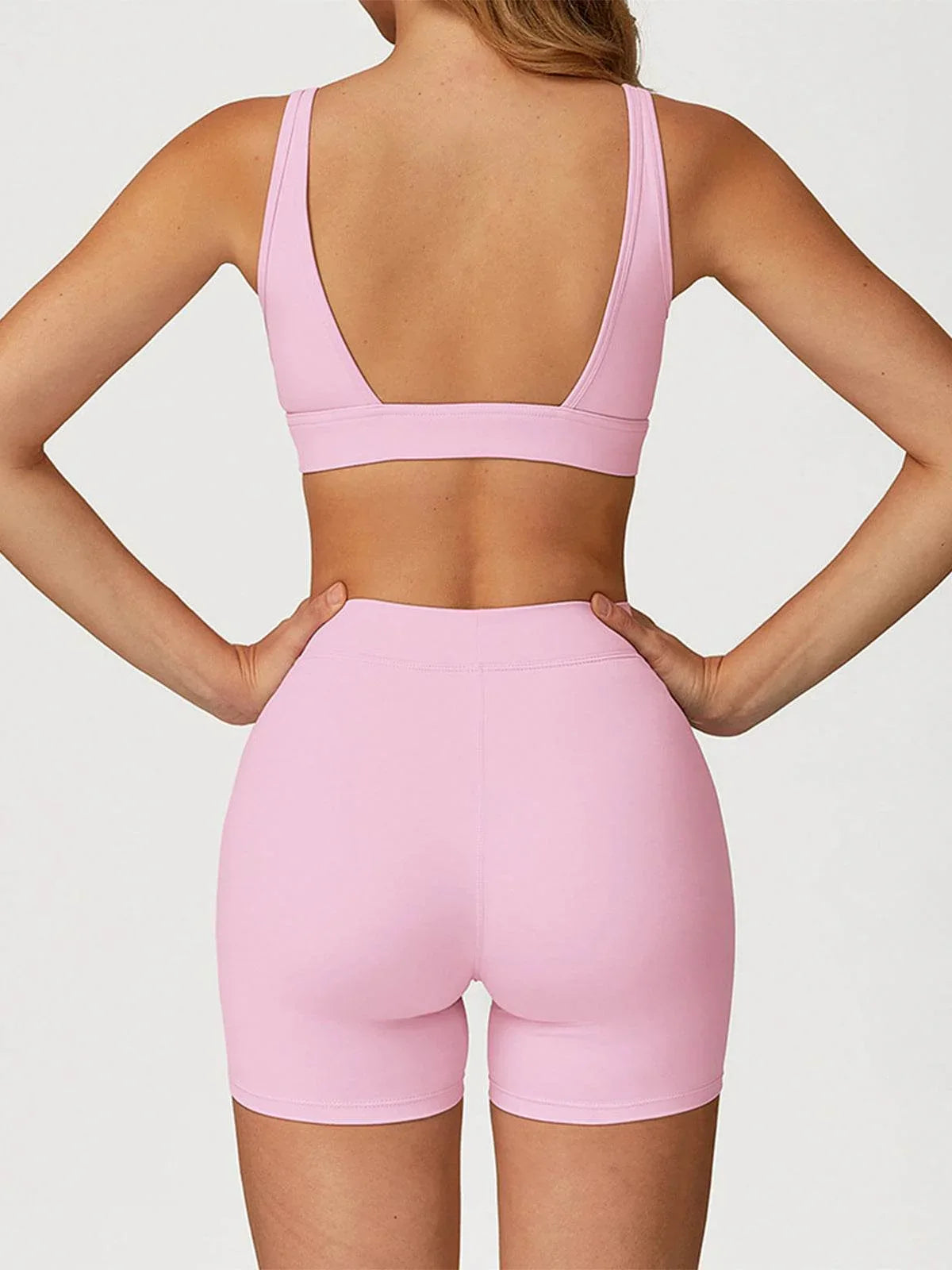 Activewear Set with Deep V-Neck Sports Bra and Short -