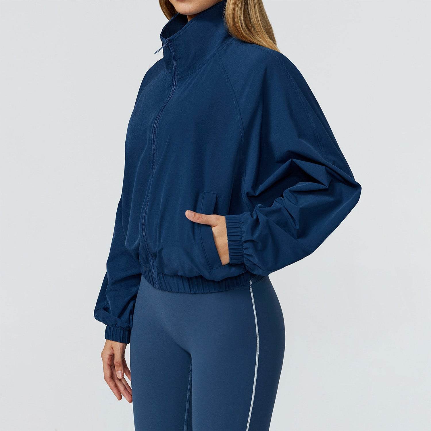Full Zip Athletic Jacket Cropped Coats with Pockets