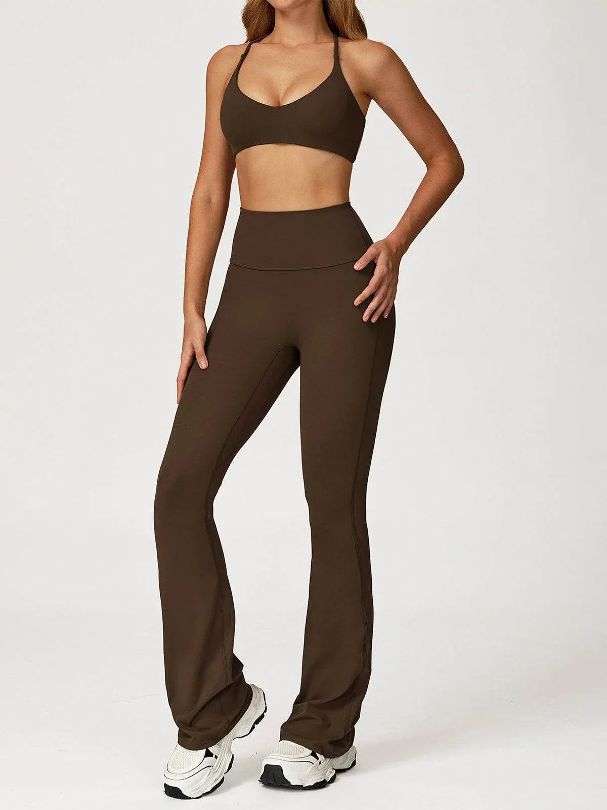 Activewear Sets with Cross Back Sports Bra and Flared Pant -