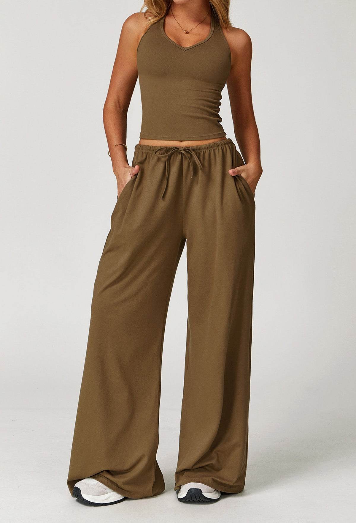 Activewear Wear with Tank Top and Wide Leg Lounge Pants -