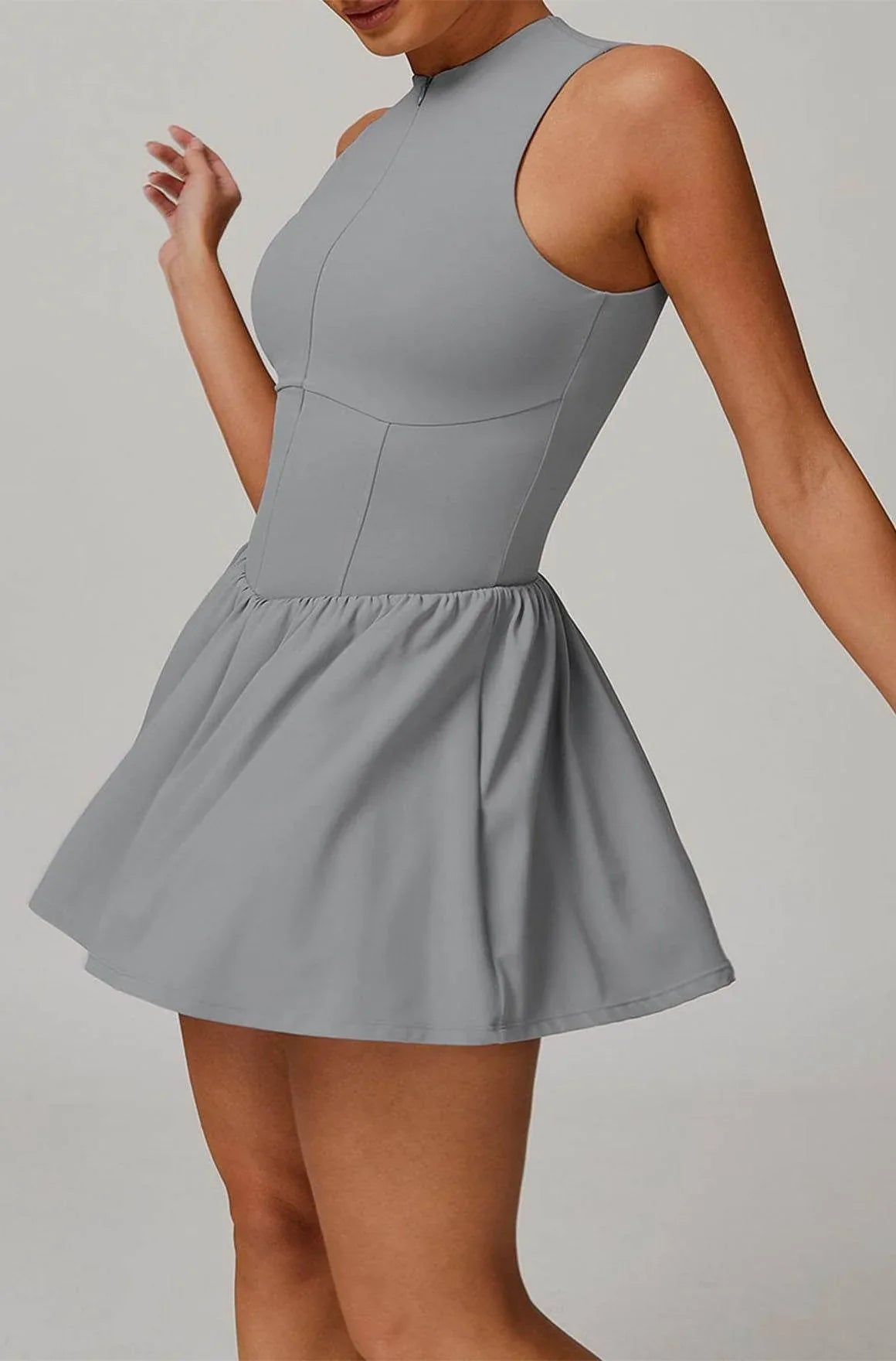 Zipper Tennis Dress with Short and Pocket -