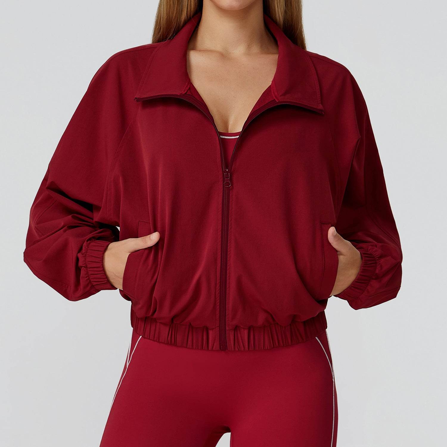 Full Zip Athletic Jacket Cropped Coats with Pockets