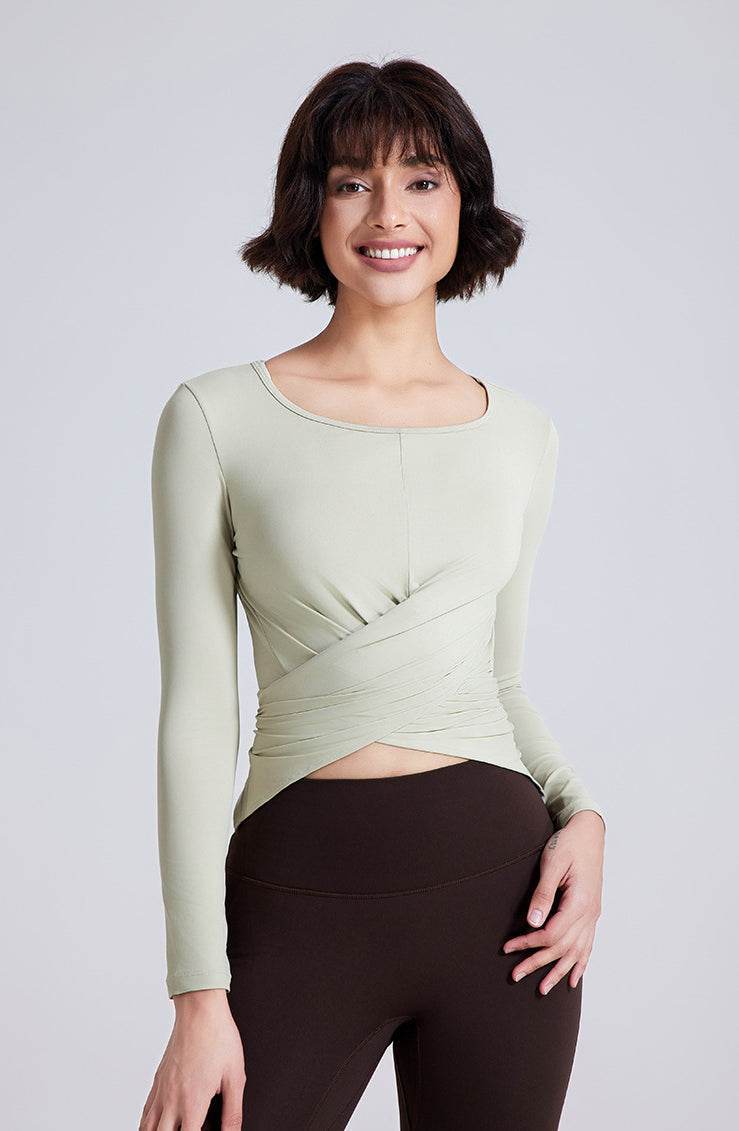 Cross Button Slim Yoga Long Sleeve T-Shirt