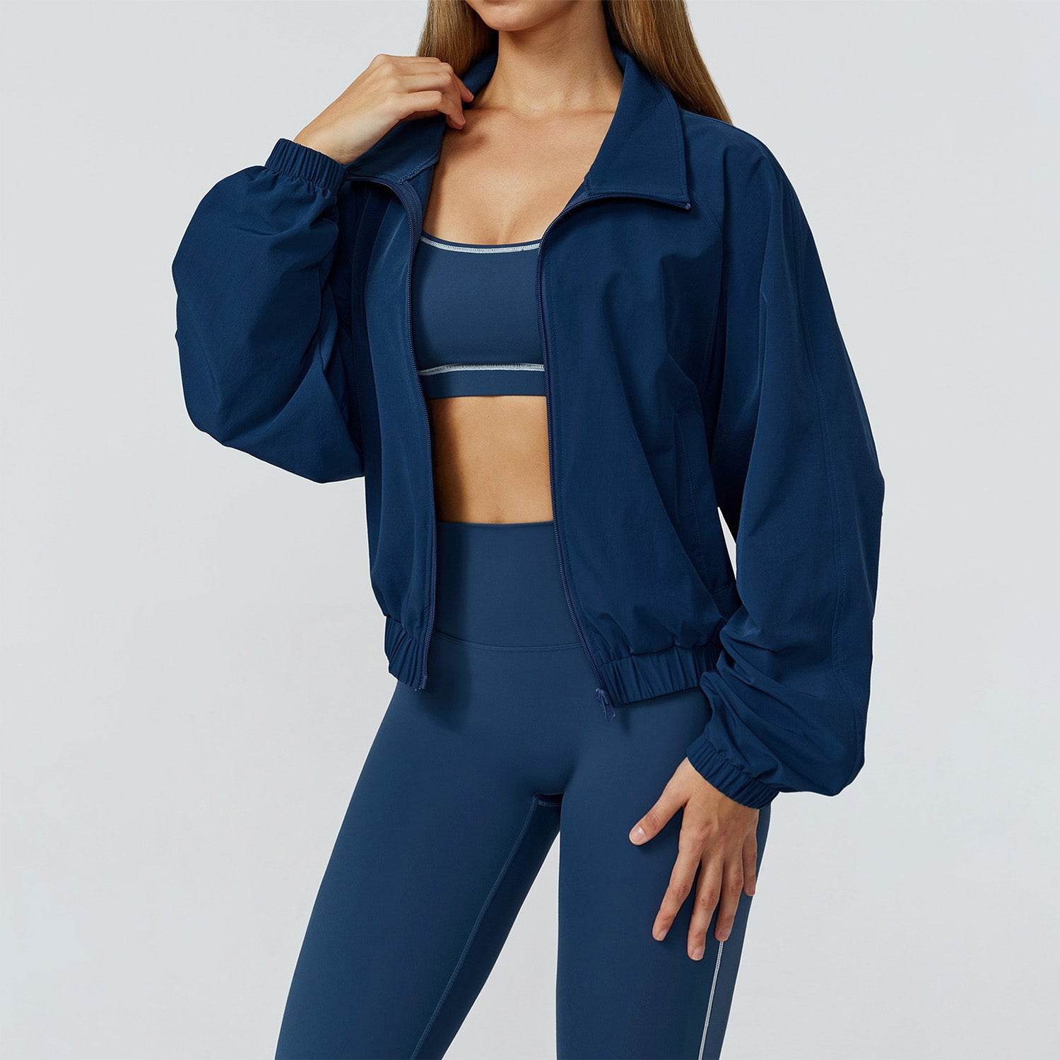 Full Zip Athletic Jacket Cropped Coats with Pockets