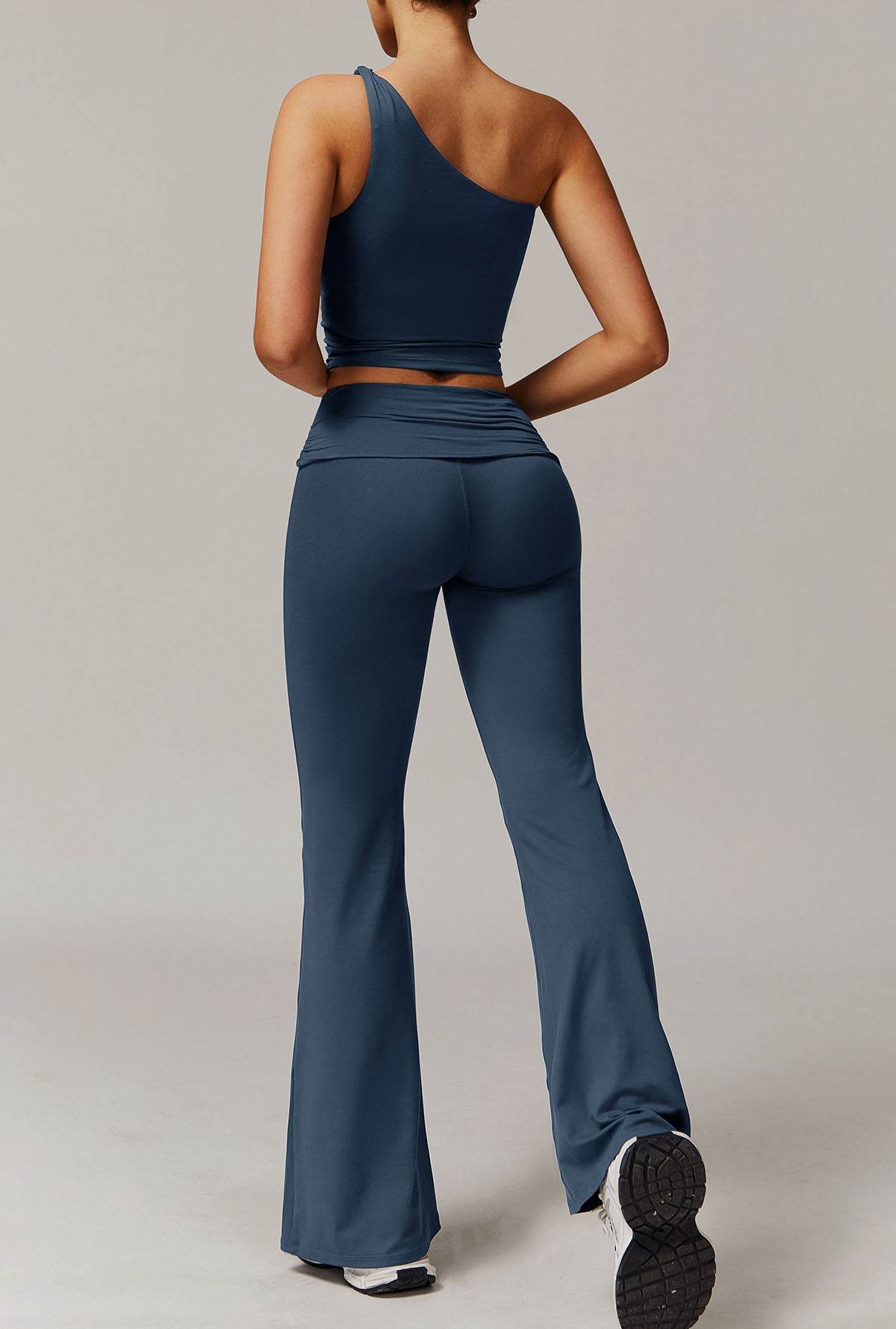 Active Wear Set with One Shoulder Knot Design Tank Top and Flare Pants
