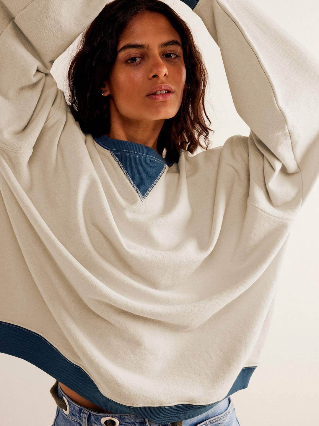 Oversized Color Block Long Sleeve Sweatshirt