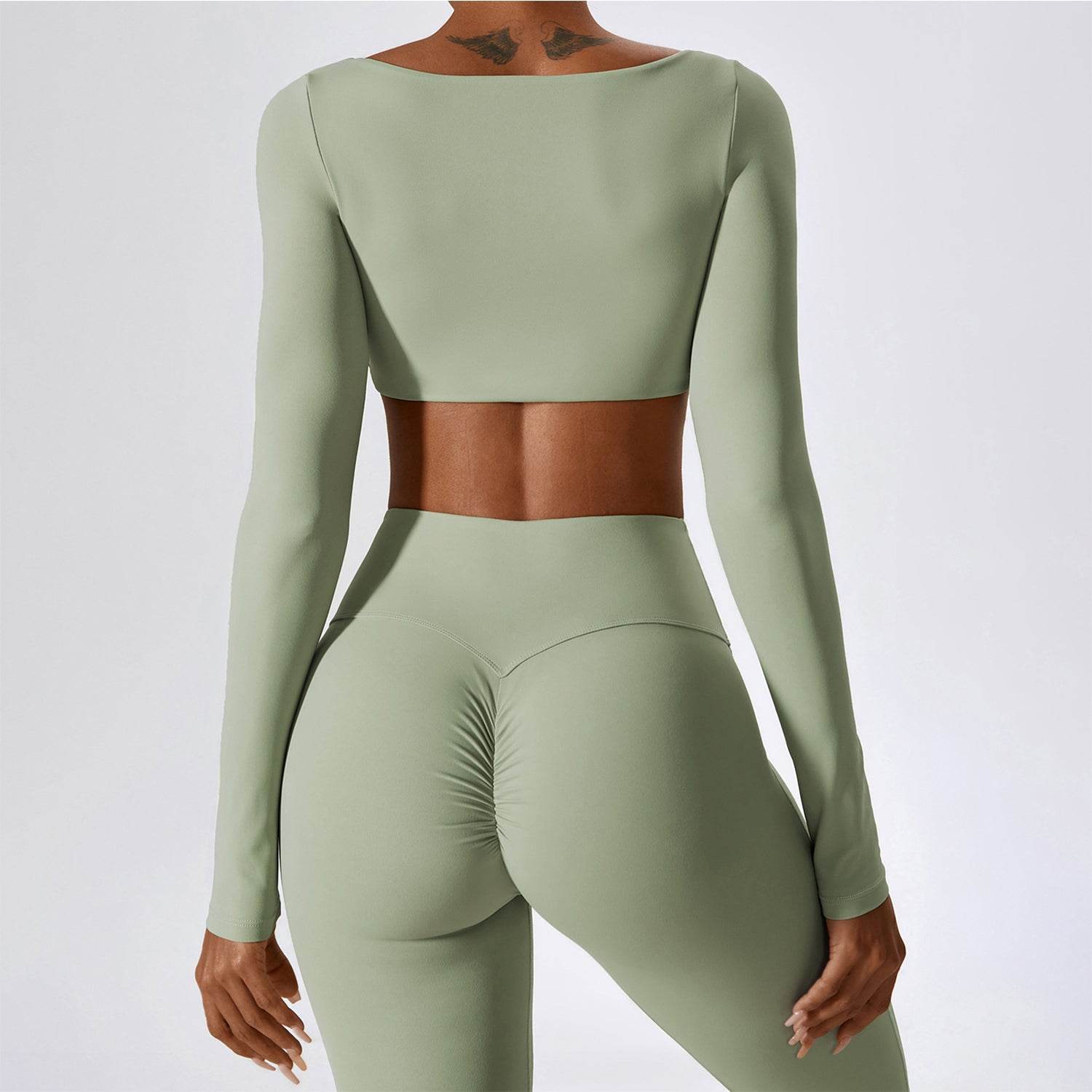 Square Neck Yoga Crop Tops Long Sleeve T-Shirt