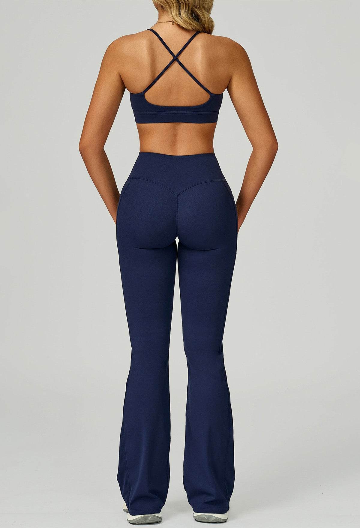 Activewear Set with Cross Back Bra and Flared Pant