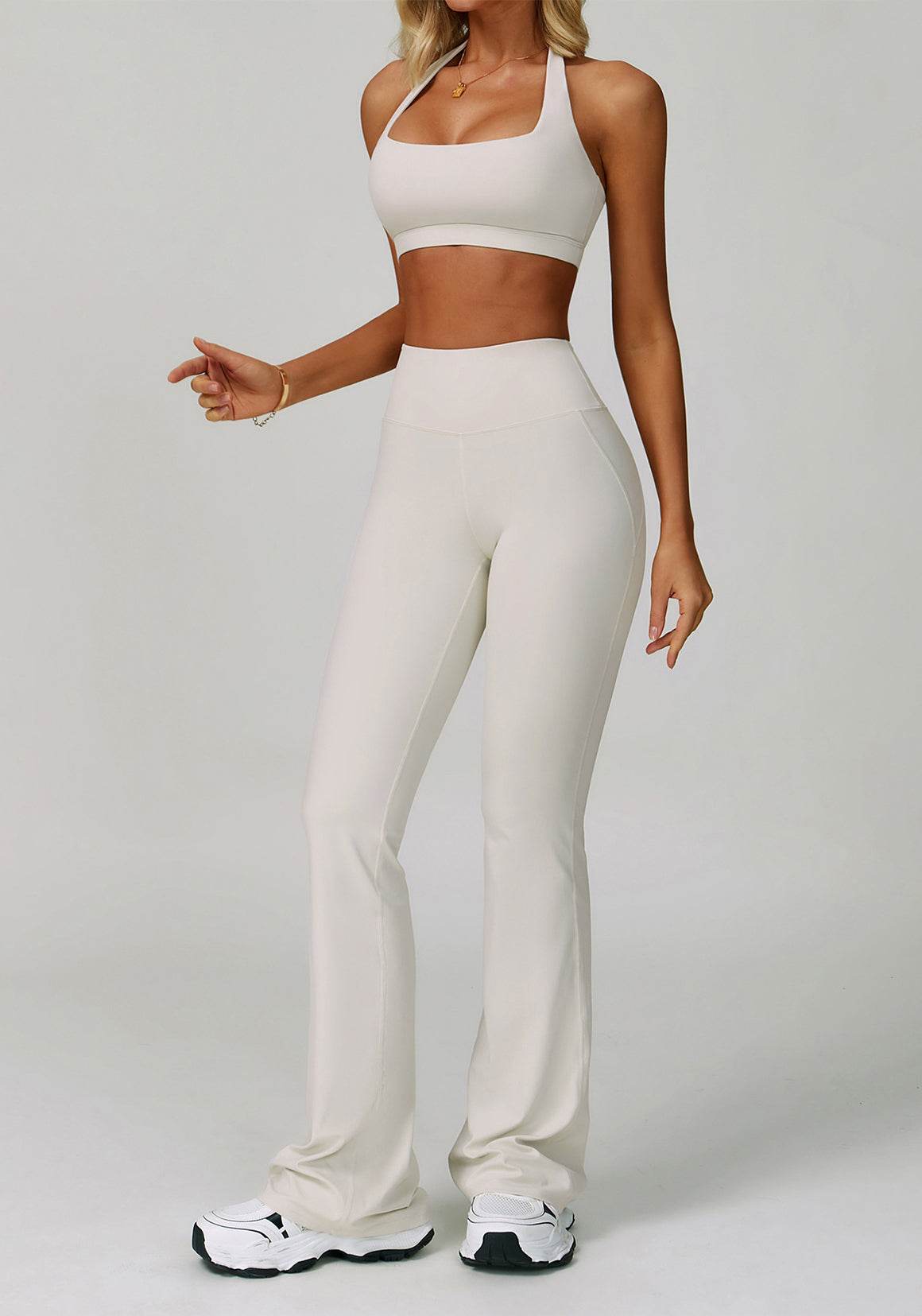 Activewear Set with Halter Sports Bra and Flared Pant