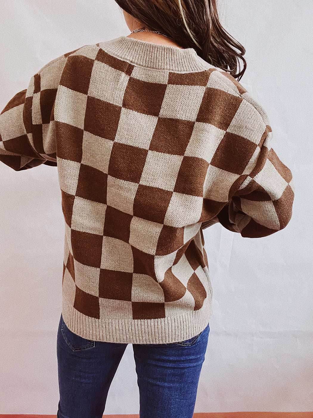 Plaid Color Block Cardigan Sweater