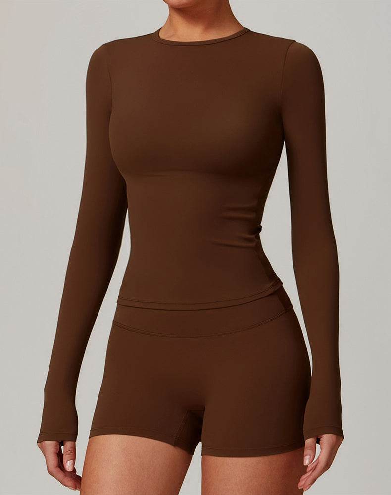 Crewneck Long Sleeve Shirt Basic Tees Slim Fit Crop Tops