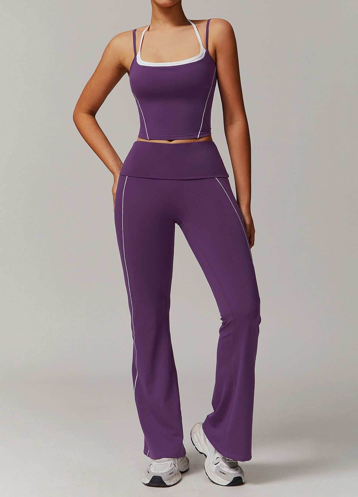 Activewear Set with Double Crossed Tank Top and Flare Pant