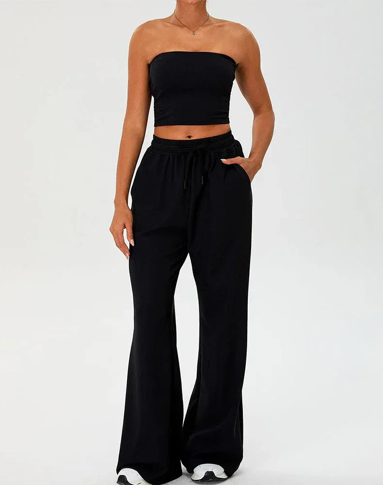 Activewear Set with Strapless Crop Tube Top and Sweatpant -