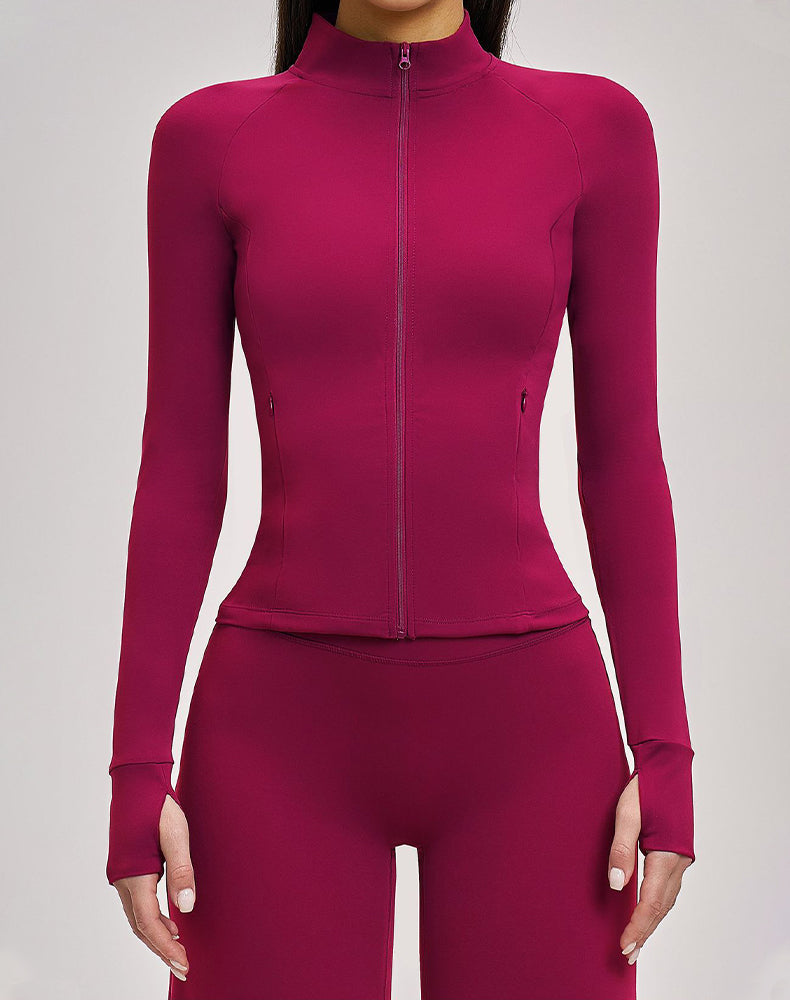 Cropped Athletic Jacket with Pockets and Thumb Holes