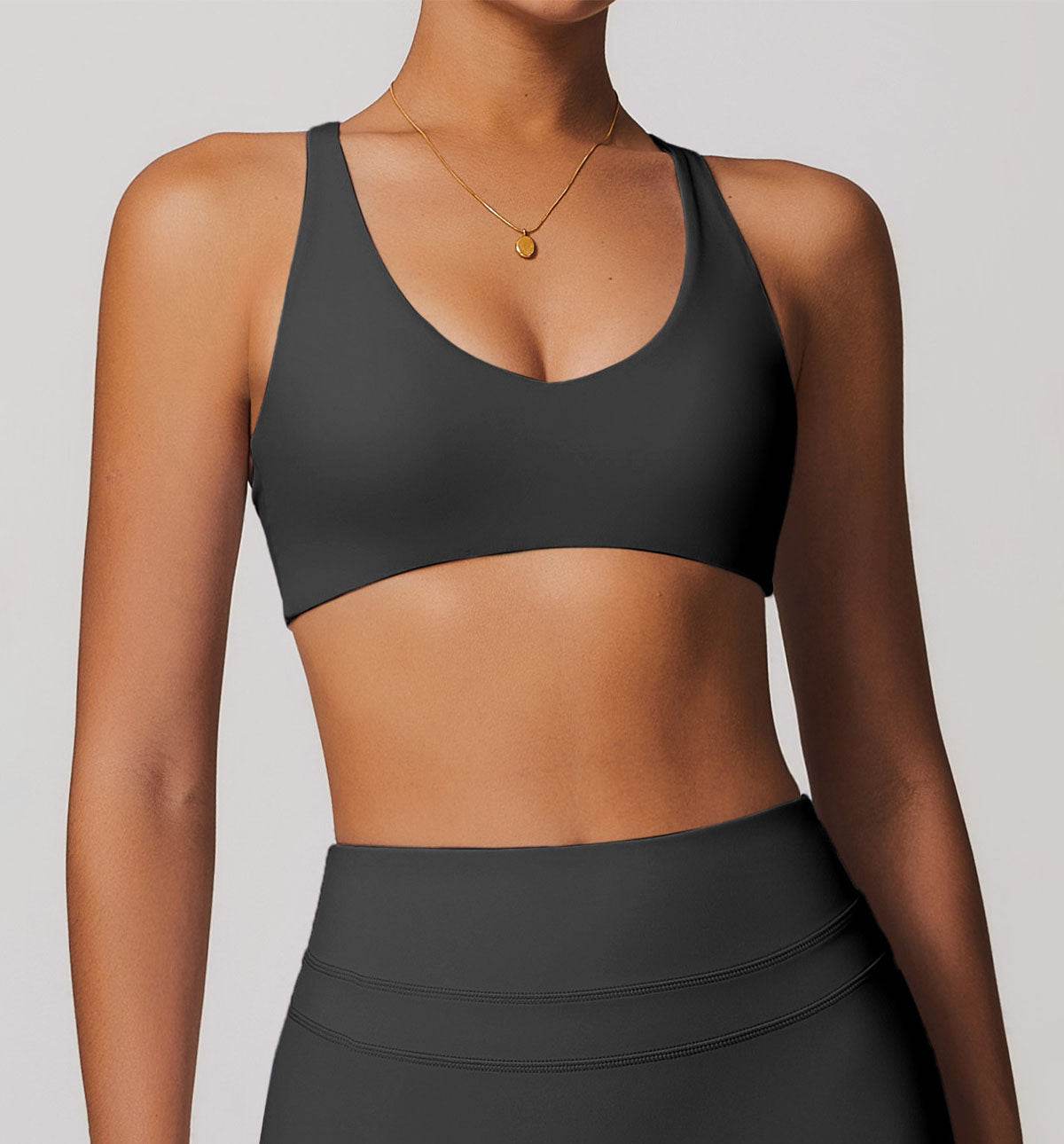 V Neck Twist Back Sports Bra with Padded