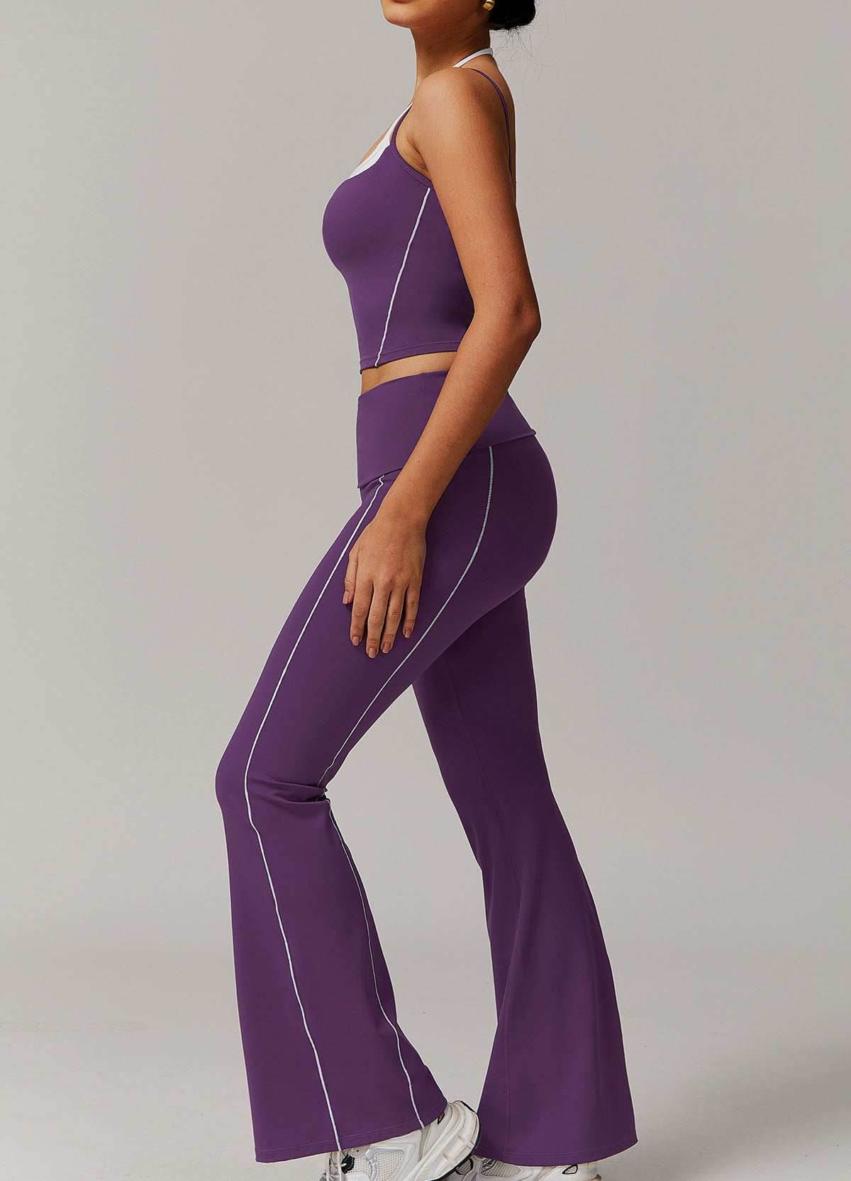 Activewear Set with Double Crossed Tank Top and Flare Pant