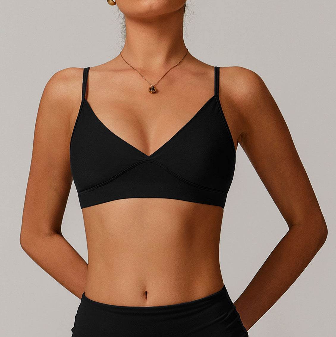 V Neck Sports Bra with Adjustable Spaghetti Straps