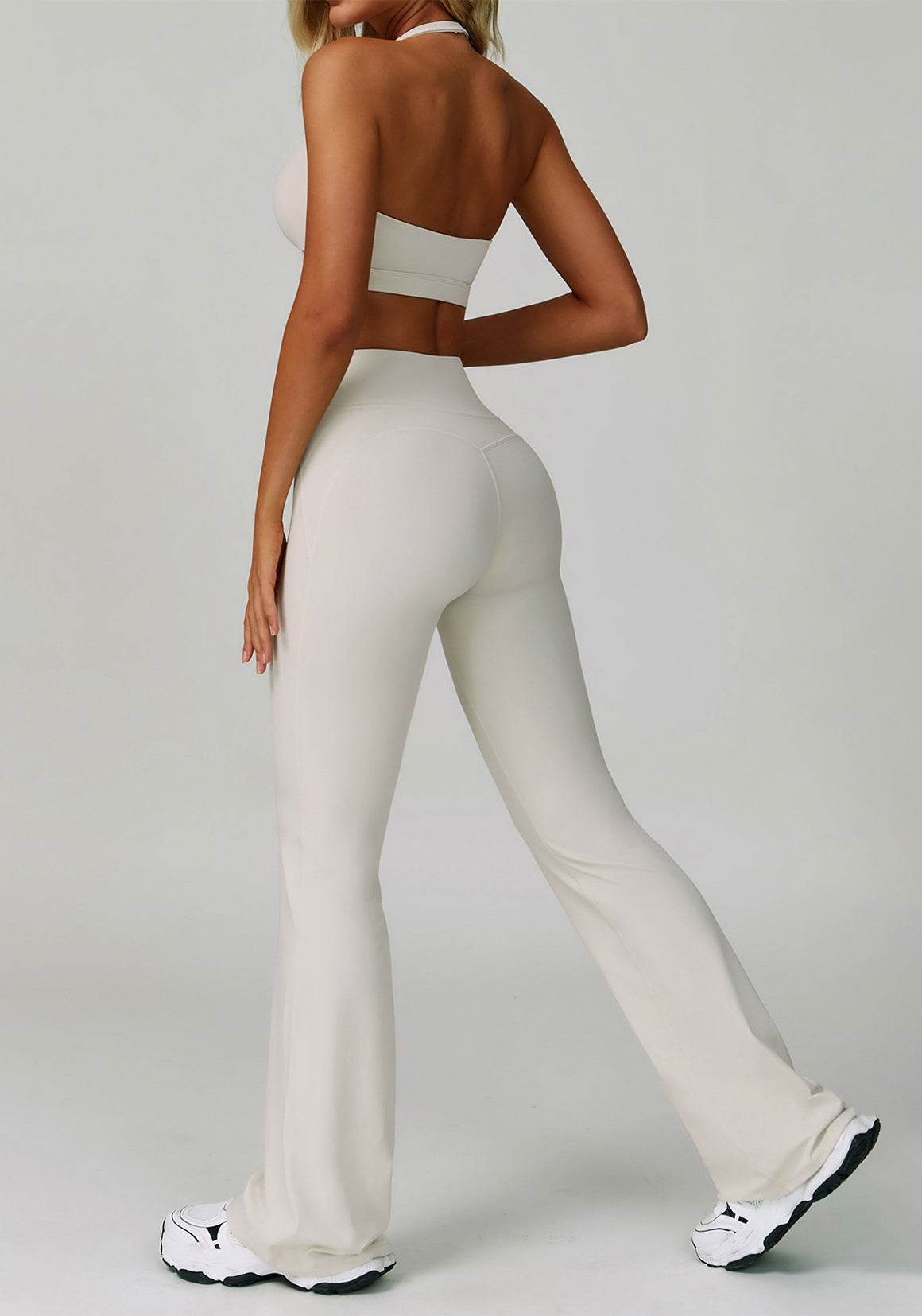 Activewear Set with Halter Sports Bra and Flared Pant