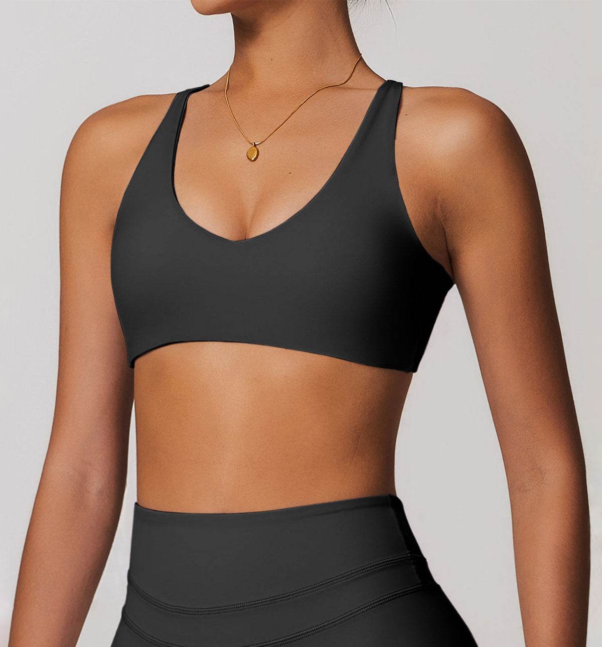V Neck Twist Back Sports Bra with Padded