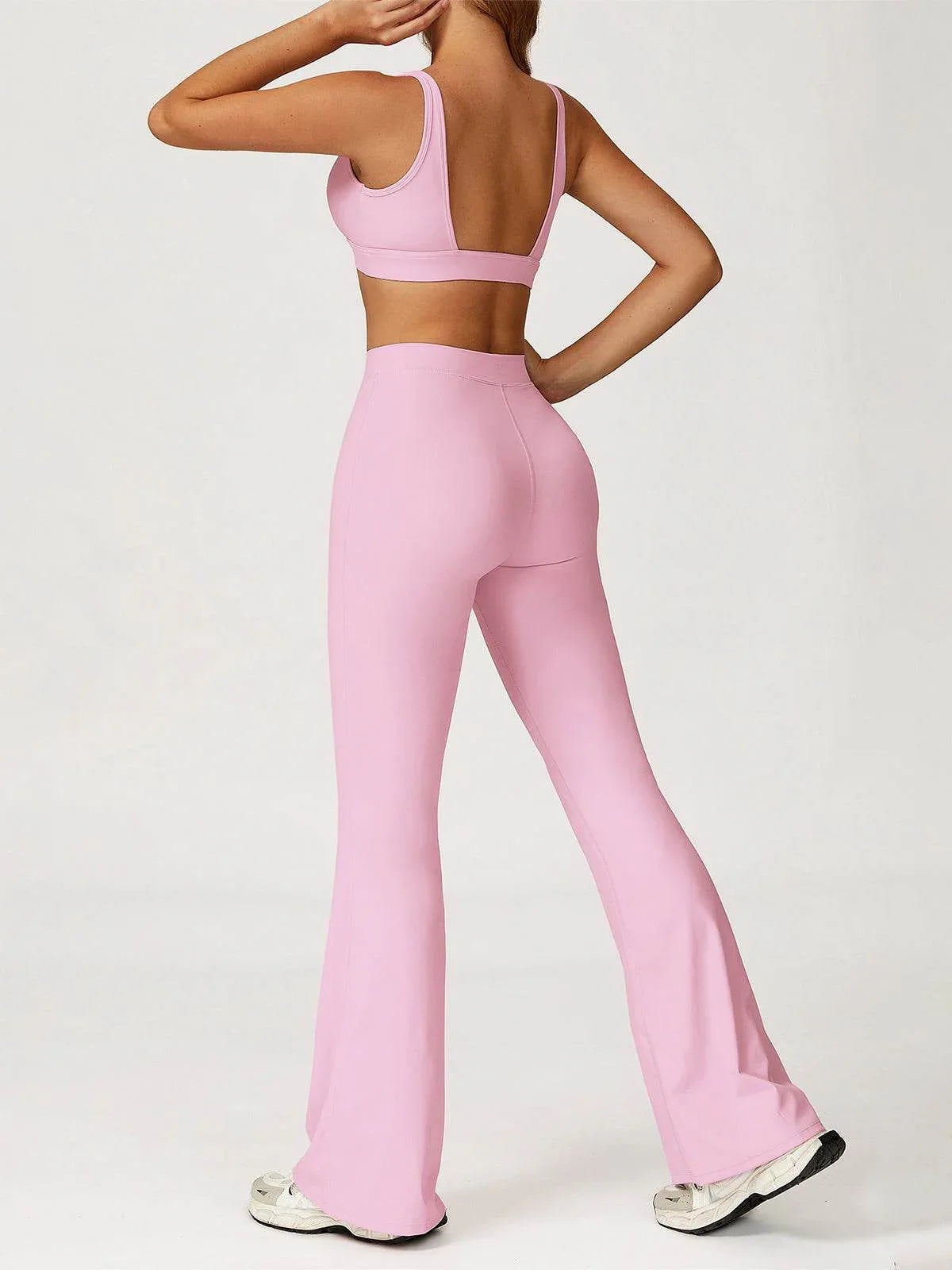 Activewear Set with Deep V-Neck Sports Bra and Flared Pant -