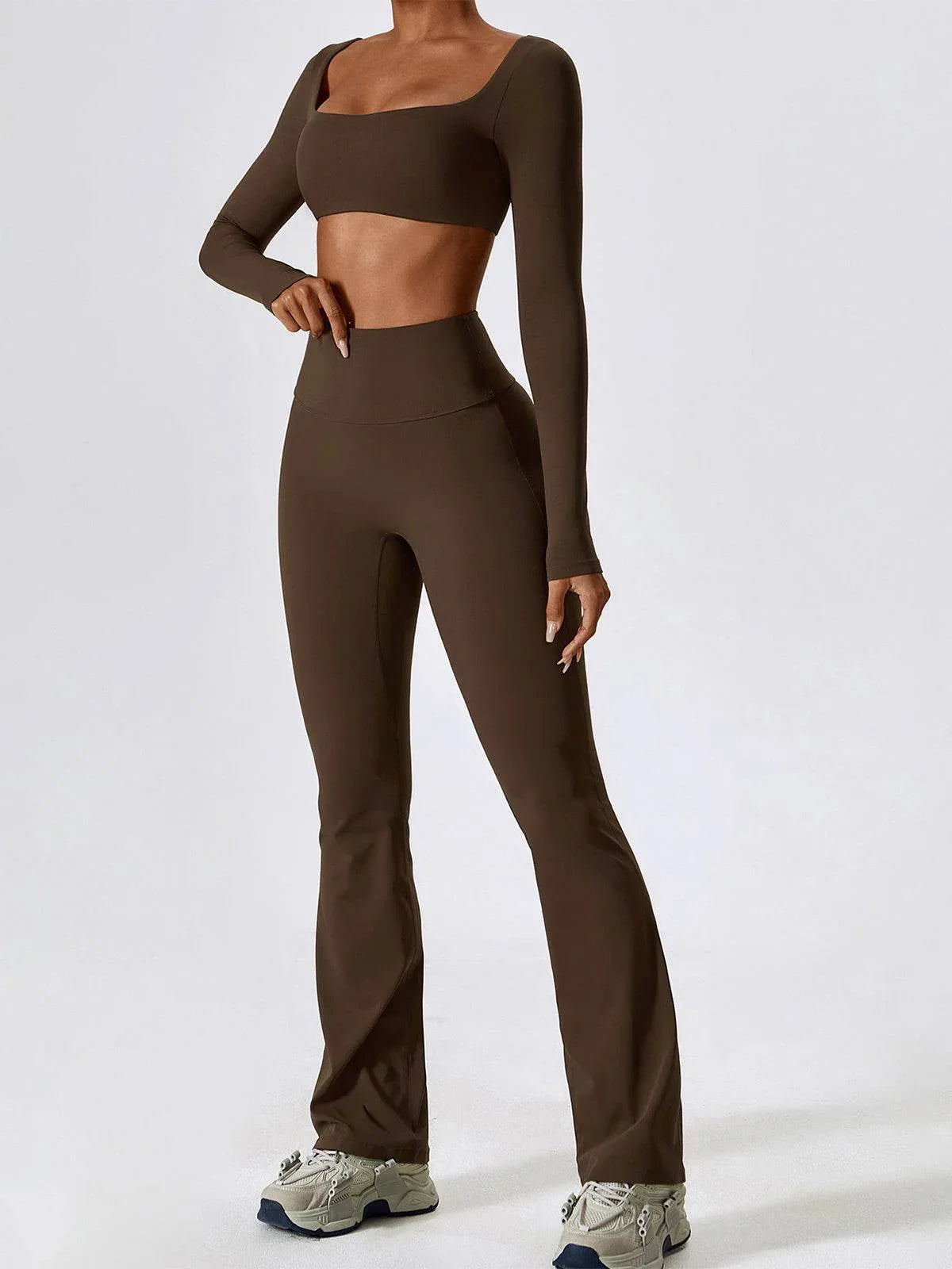 Sport Set with Square Neck Crop Top and Flared Pant -