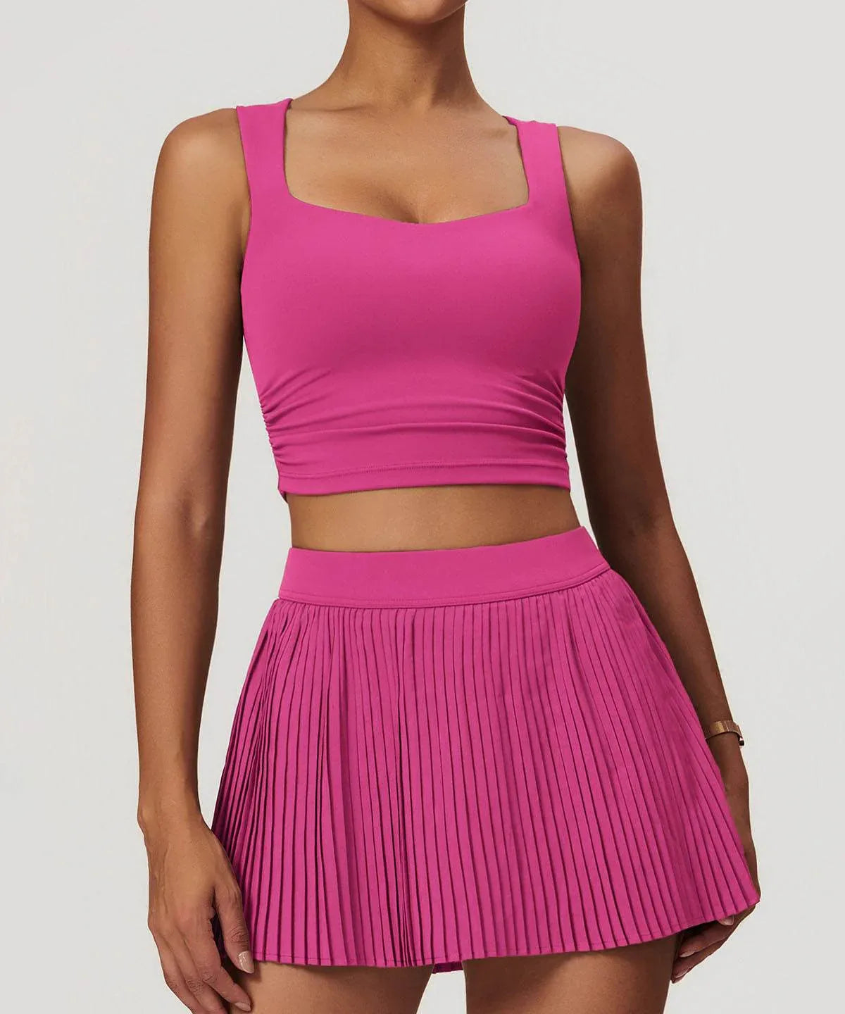 Low Square Neck Cropped Yoga Tank Top - Magenta
