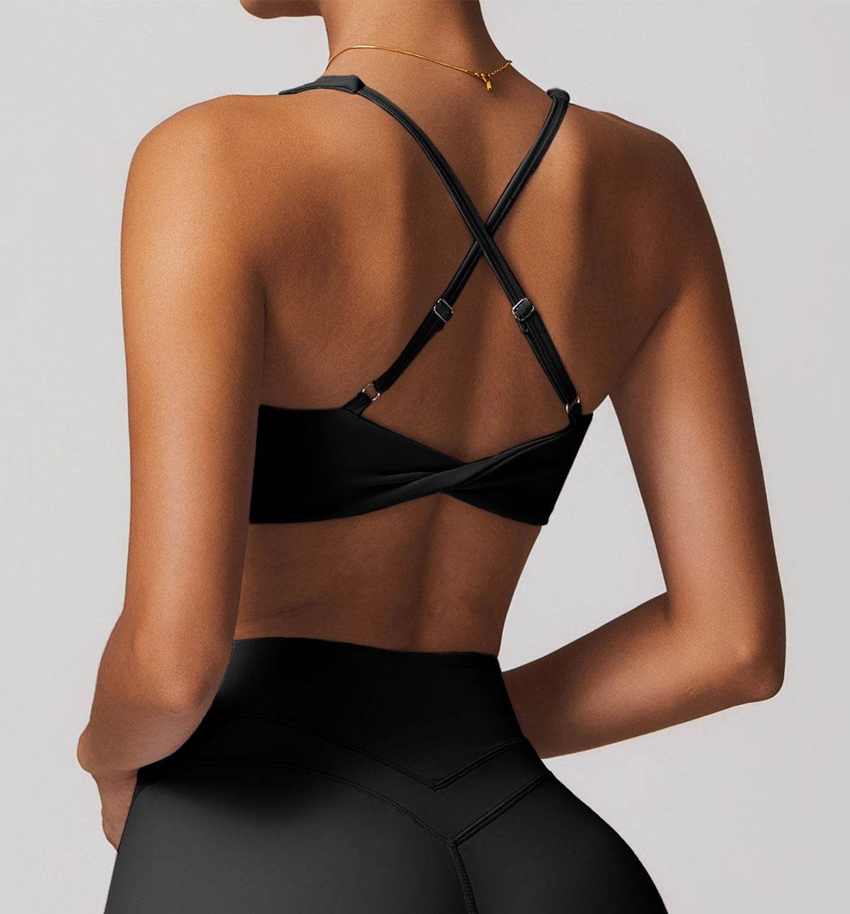 V Neck Twist Back Sports Bra with Padded