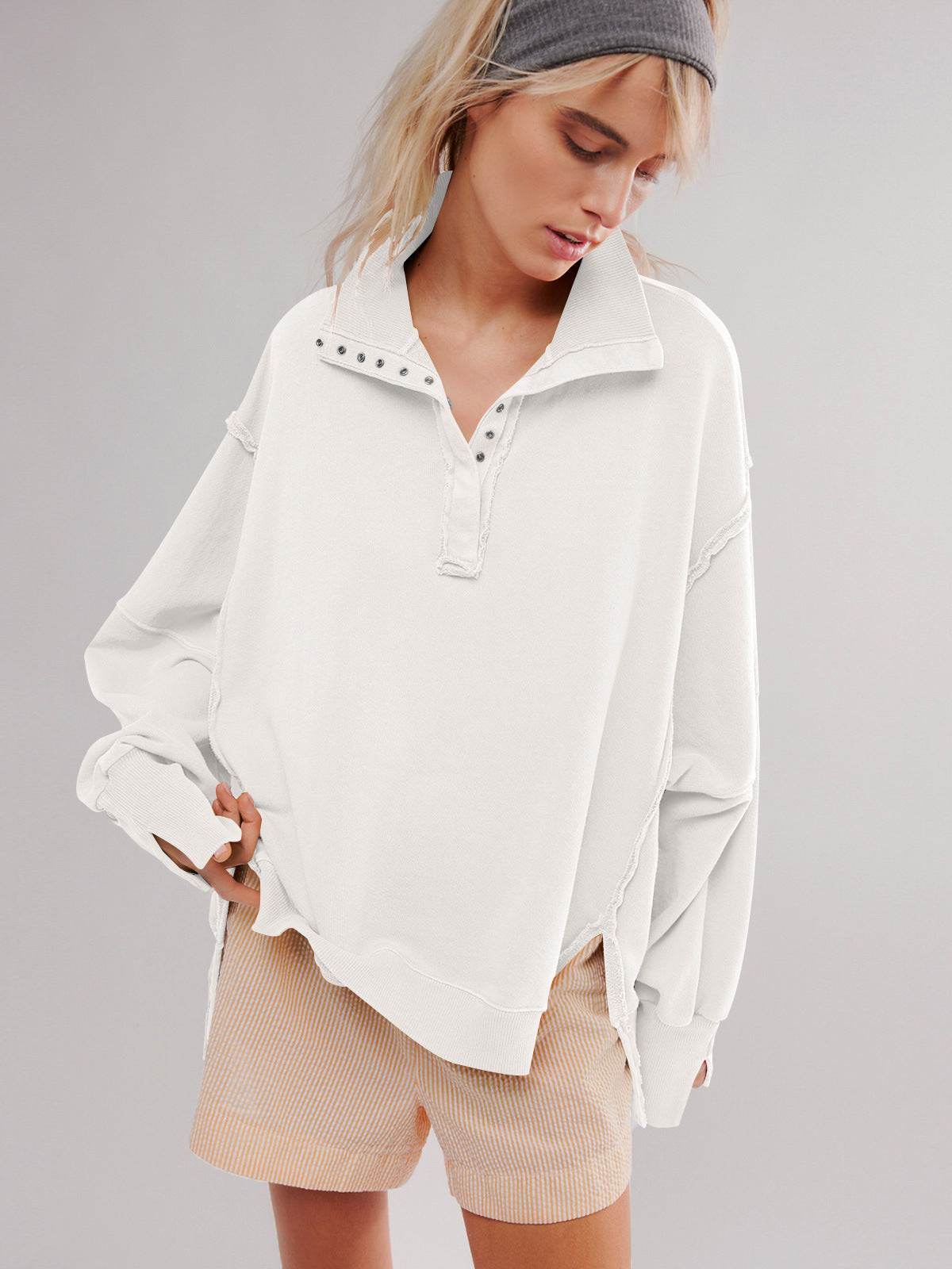 Oversized V Neck Long Sleeve Hoodies Pullover